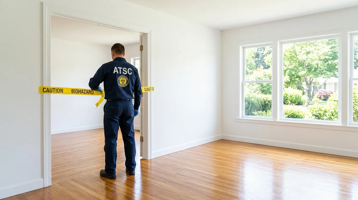 Certified biohazard cleanup crew performing Decomposition Cleanup in Sandwich
